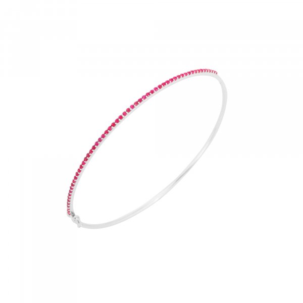 Ruby single line white Gold Openable Bangle