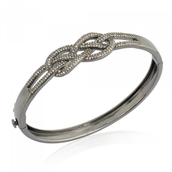 Sterling Silver Diamond Openable Knot Bangle