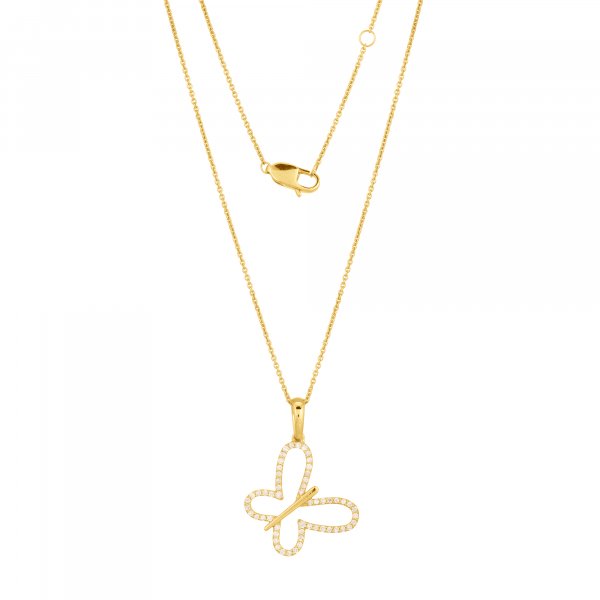 Yellow Gold Butterfly Diamond Pendant With Chain