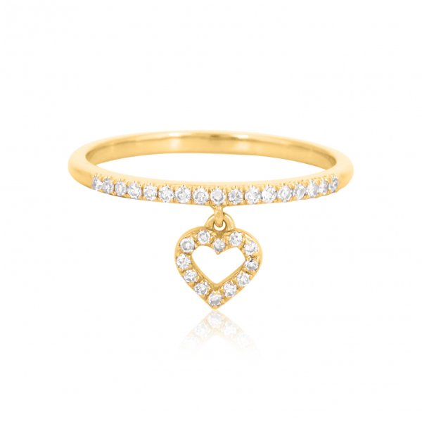 Yellow Gold Heart Charm Diamond Band Ring