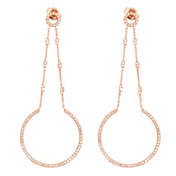 Rose Gold Dangle Diamond Studded Semi Circle Earrings